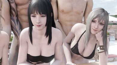 "Sexy Beach Party with a Group of Hot Angels, Filmed from Behind"