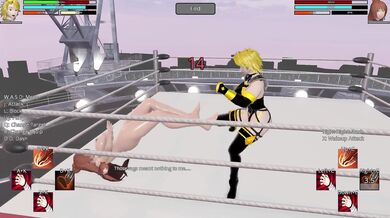 This is a hentai porn video where two women, Bumble and Ysolda, have their first match against each other.