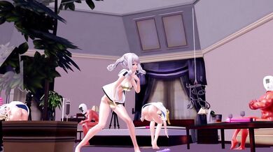Aboard the Shimakaze, Prinz and Kashima take a Liar Dance in their Gold Bikinis (Yamamoto)