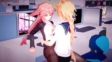 Watch Yae Miko take on her coworkers in this hot office romp!