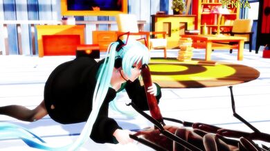 The sexy virtual singer Miku uses her powers to dominate a cockroach named Tenya in this hentai porn video