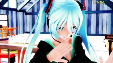 The sexy virtual singer Miku uses her powers to dominate a cockroach named Tenya in this hentai porn video