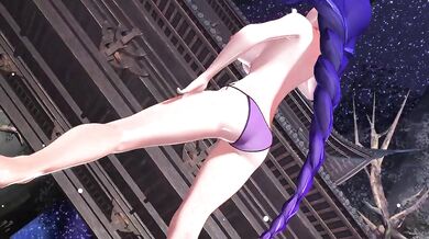 A Raiden Shogun sword is inserted into a donut hole in this animated MMD porn video