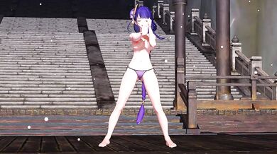 A Raiden Shogun sword is inserted into a donut hole in this animated MMD porn video