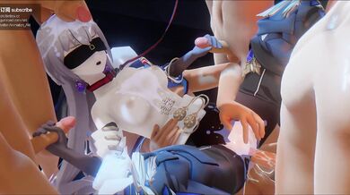 Watch as these four sexy women get down and dirty in a wild gangbang party!