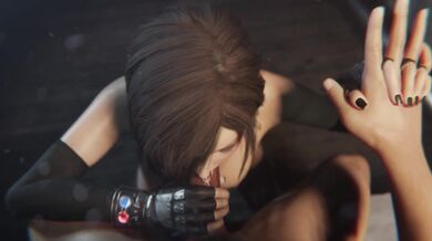 Tifa Lockhart gets a facial with black lipstick while topless, as she is bulling her Senpai