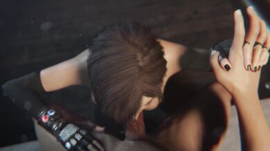 Tifa Lockhart gets a facial with black lipstick while topless, as she is bulling her Senpai