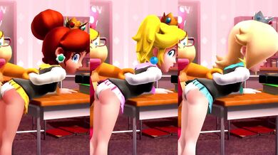 Dirty Mind Girls Incidental Spanking Scene with Rebellious Daisy Peach and Her Hot BFF Rosalina Schoogirl