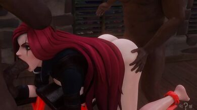 Three horny dogs, Katarina and two guys enjoy their bondage threesome session in the SR room