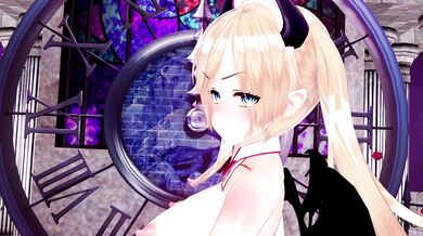 Watch this sexy anime girl Yuzuki Choco exploring a miniature garden with Haniwa dolls