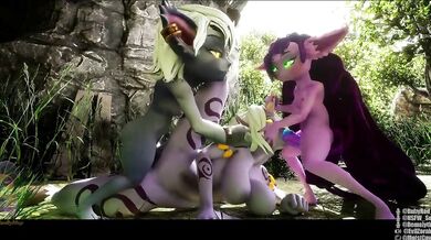 Mutual Masturbation with Futa Females x Tristana, Soraka and Lulu