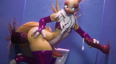 Watch Renamon in the bathroom getting naughty with herself