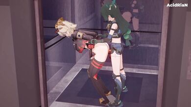 The hot and steamy lesbian sex between Burnice and Qingyi in their futa outfits is full on desperation as they moan with pleasure!