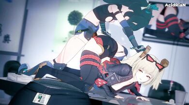 The hot and steamy lesbian sex between Burnice and Qingyi in their futa outfits is full on desperation as they moan with pleasure!