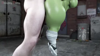 Watch the hot alien princess, Almightypatty get pounded by a giant green goblin while using an onahole toy in this steamy hentai porn video