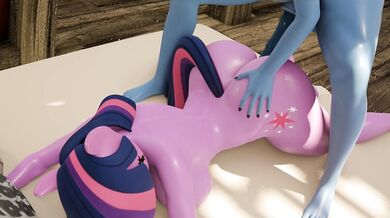 Twilight and Trixie get down and dirty with each other, leaving a trail of cum on their bodies as they go at it doggy style