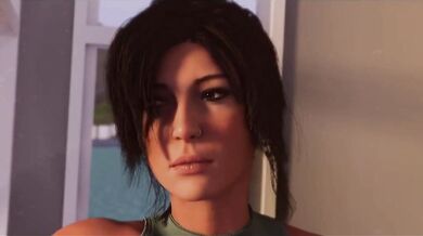 Lara Croft goes wild in the jungle with her pet monkey