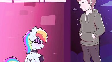 Amidst the dark sky, a rainbow shines brightly Two lovers find themselves lost in the night