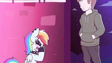 Amidst the dark sky, a rainbow shines brightly Two lovers find themselves lost in the night