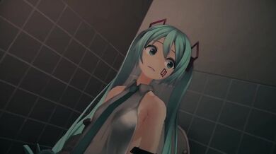 The MMD Dyson Mascot is ambushed by a facehugger from the Alien series while Miku performs on stage