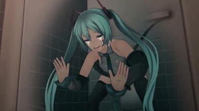 The MMD Dyson Mascot is ambushed by a facehugger from the Alien series while Miku performs on stage