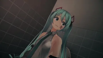 The MMD Dyson Mascot is ambushed by a facehugger from the Alien series while Miku performs on stage