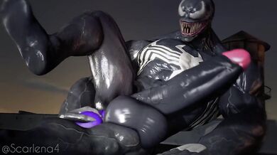 Watch as she strokes her nether regions with the alien symbiote Venom, resulting in a powerful orgasm