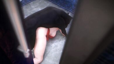 A young woman gets caught masturbating in public restroom and is caught by a group of men who decide to have some fun with her in the open space