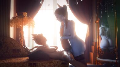 Watch as Widow and Tracer, both female futas, engage in a steamy lesbian 4K porn video!