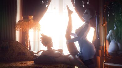 Watch as Widow and Tracer, both female futas, engage in a steamy lesbian 4K porn video!