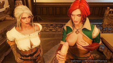 A lesbian threesome: two girls and one lucky guy