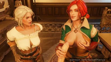 A lesbian threesome: two girls and one lucky guy