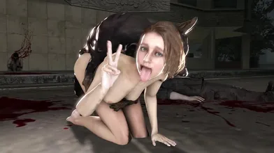The zombified doggo and Jill become one in a steamy, passionate encounter amidst the chaos of a post-apocalyptic world