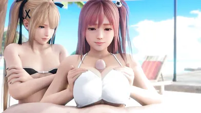 The Tempting Twins: Honoka and Marie Roses Titty Fuck Fantasy Fulfilled by LazyProcrastinator