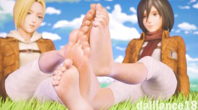 Mikasa and Annie, caught in a foot fetish trap!