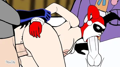 The clown and the mouse were getting fucked by Harley in a threesome hentai porno scene.