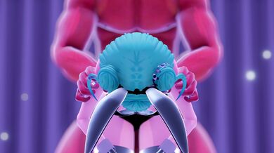 "In a secluded chamber, Rushia ver. (Bunny Suit) is intensively pleasuring herself."