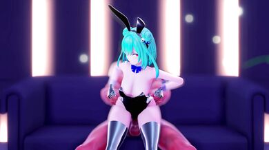 "In a secluded chamber, Rushia ver. (Bunny Suit) is intensively pleasuring herself."