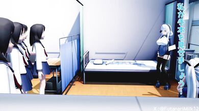 'A futa girl is for*ced to undergo an embarrassing medical examination in two parts.'