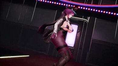 Young girl dances in a room full of feathers, while wearing a tight-fitting leather outfit.