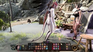 "Caught in the act between a horny monster and a seductive sorceress."