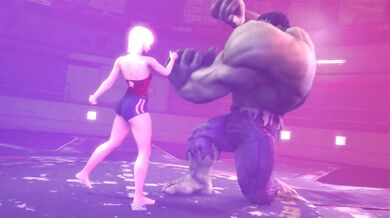 'Bruce Banner's Nuts Crushed by a Cosmic Hentai Whore in Epic Brutalization'