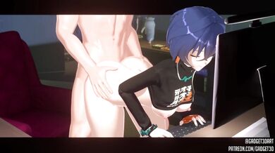 'Sexy Pet Owner with a Big Doggy Style and Her Gadget Toy'