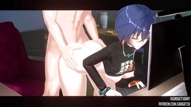 'Sexy Pet Owner with a Big Doggy Style and Her Gadget Toy'