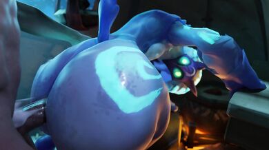 'A horny Kindred is slamming her fat ass on a giant plunger, moaning in pleasure!'