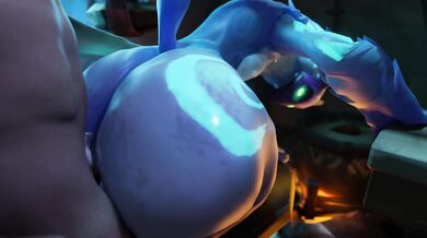 'A horny Kindred is slamming her fat ass on a giant plunger, moaning in pleasure!'