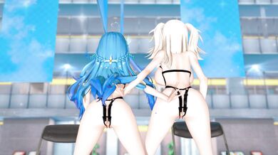 'The Anaconda, Yukihana and Shishiro Botan fuck in front of a mirror while being filmed by their director!'