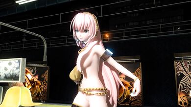 A sexy girl named Luka performs a nude dance, with her skin covered in black gold paint, leaving nothing to the imagination.