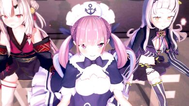 "Minato Aqua fucks Hyakki Ayame while Murasaki Shion watches in Heart Attack (Hololive)"