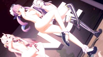 "Minato Aqua fucks Hyakki Ayame while Murasaki Shion watches in Heart Attack (Hololive)"